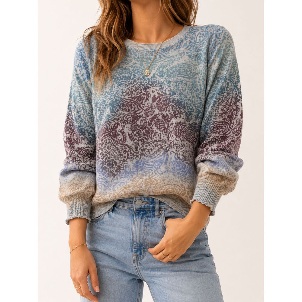 Democracy 3X Paisley Knit Sweater Plus Size Boho Cottagecore Lightweight Top